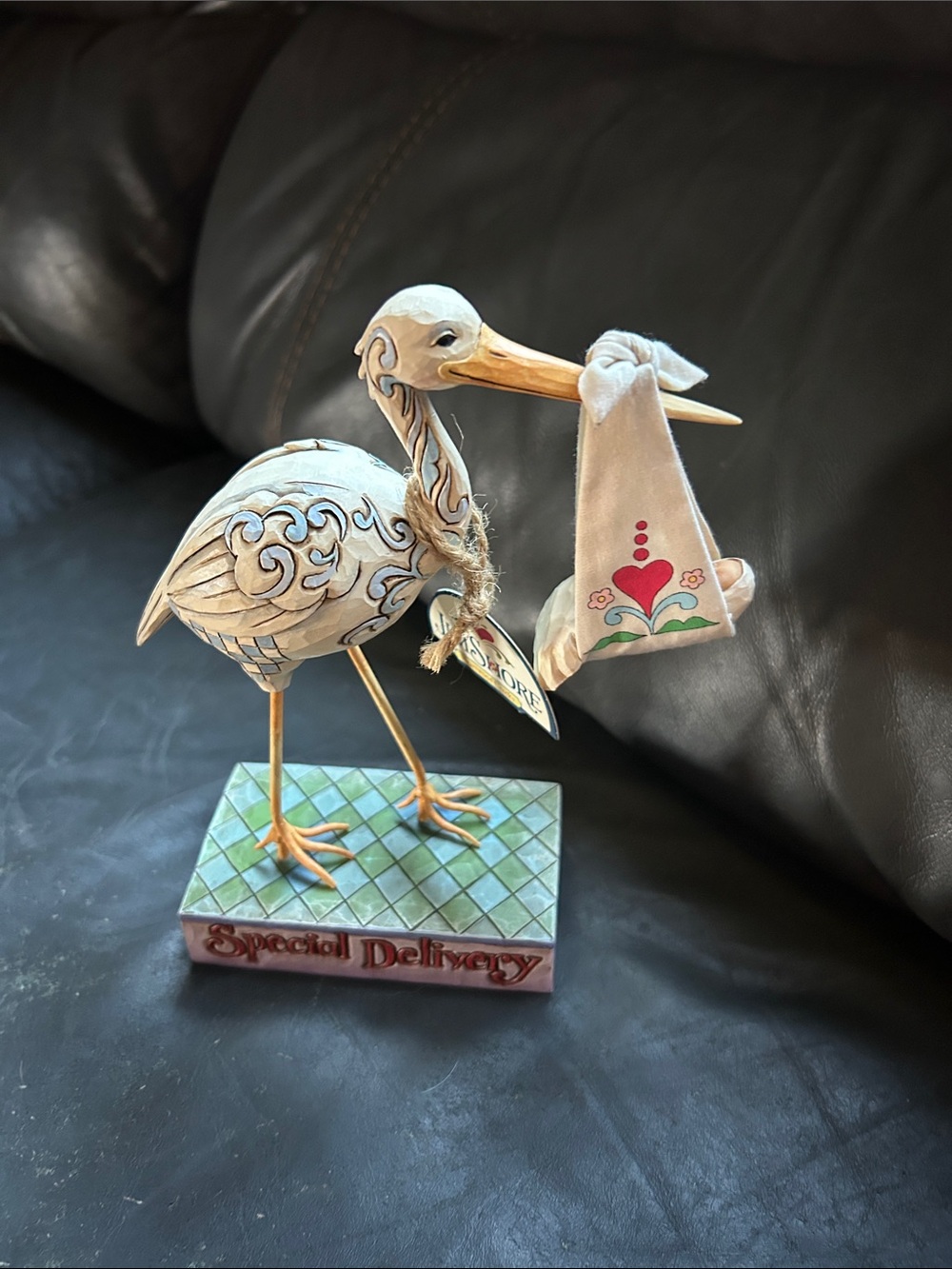 Jim Shore White and Gold Stork Figurine with Cream Bundle
